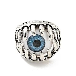 Bleu Griffe avec anneau de manchette ouvert en résine mauvais œil, bijoux gothiques en alliage d'argent antique pour hommes femmes, bleu, taille us 9 1/4 (19.1 mm)