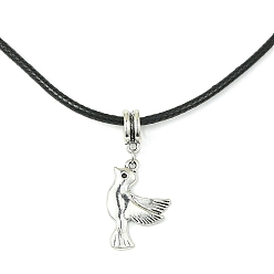 Antique Silver Alloy Bird Pendant Necklaces, with Imitation Leather Cords, Antique Silver, 17.20 inch(43.7cm), Pendant: 21.5x15mm