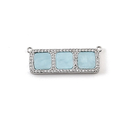 Sky Blue Brass Micro Pave Clear Cubic Zirconia Connector Charms, with Resin, Rectangle with Square Links, Rack Plating, Long-Lasting Plated, Cadmium Free & Lead Free, Platinum, Sky Blue, 12x32x3mm, Hole: 1mm