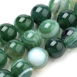 Teal Natural Striped Agate/Banded Agate Beads Strands, Dyed, Round, Teal, 8mm, Hole: 1mm, about 47pcs/strand, 14.96 inch(38cm)