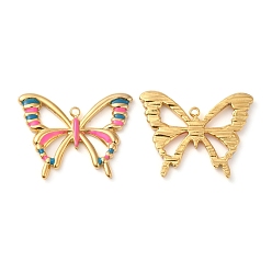 Hot Pink 304 Stainless Steel Enamel Pendants, Real 18K Gold Plated, Hollow Butterfly Charm, Hot Pink, 20x25.5x2mm, Hole: 1.5mm