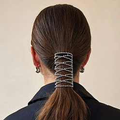 Золотистый Латунь с пластиковыми резинками для волос с жемчугом, колонка, для девочек или женщин, резинка для волос / резинки для волос, золотые, 100x80x10 мм