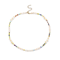 Colorful Natural Pearl & Millefiori & Seed Glass Beaded Necklace for Women, Colorful, 16.93 inch(43cm)