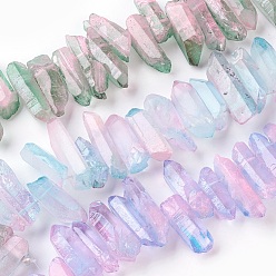 Mixed Color Natural Quartz Crystal Points Beads Strands, Mixed Color, 20~40x9~15x7~12mm, Hole: 1mm, about 17~19pcs/strand, 6.6~6.8 inch(17~17.5cm)