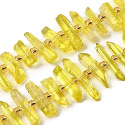 Желтый Природных кристаллов кварца бисер нитей, граненые, окрашенные, палочка для наггетсов, с бисером, желтые, 11~25x3~9x4~10 мм, отверстие : 1~1.2 мм, около 19~26 шт / нитка, 7.09~7.48'' (18~19 см)