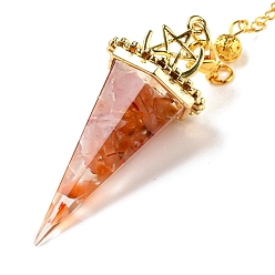 Красный Агат Большие подвески-маятники из натурального сердолика и смолы, с реечной накладкой из латуни с золотистым напылением, без свинца и без кадмия, шестиугольный конус, 300~305 мм