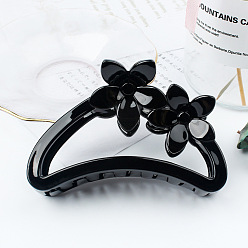 TCB-951-Glossy Black Amber Color Hollow Hair Clip with Matte Half Round Arc Flower.