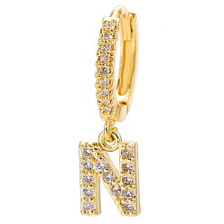 Letter N Clear Cubic Zirconia Initial Letter Dangle Hoop Earrings, Golden Brass Jewelry for Women, Letter.N, 22mm