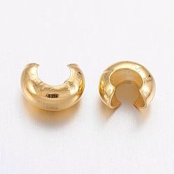 Golden Brass Crimp Beads Covers, Nickel Free, Golden Color, Size: About 3mm In Diameter, Hole: 1.2~1.5mm