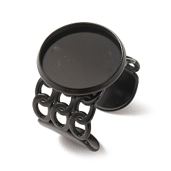 Black 304 Stainless Steel Cable Chain Cuff Ring Components, Round Pad Ring Setting, Ion Plating(IP), Long-Lasting Plated, Black, 14~14.7mm,18mm, Tray Size: 16mm