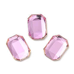 Light Rose Glass Rhinestone Cabochons, Flat Back & Back Plated, Faceted, Rectangle, Light Rose, 14x10x4.50mm