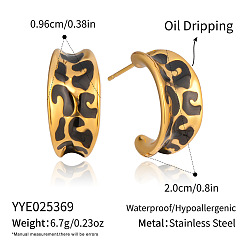 Другие 304 серьги-гвоздики из нержавеющей стали с леопардовым принтом и эмалью, реальный 18 k позолоченный, c-образный, 20x9.6 мм