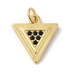 Black Rack Plating Brass Micro Pave Cubic Zirconia Pendants, Cadmium Free & Lead Free, Long-Lasting Plated, Real 18K Gold Plated, Triangle, Black, 15.5x14.5x2mm, Hole: 3.2mm