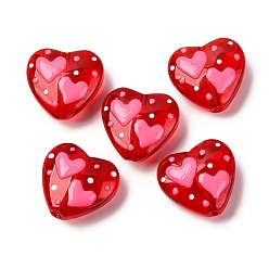 Светло-Вишневый Стеклянные эмалевые бусины, бусины ручной работы, Сердце звездочкой, светло-вишневый, 20.5x19.5x9 мм, отверстие : 1.6 мм