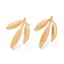 Real 18K Gold Plated Ion Plating(IP) 304 Stainless Steel Leaf Stud Earrings for Women, Real 18K Gold Plated, 23x18mm, Pin: 0.7mm