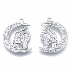 Нержавеющая Сталь Цвет Не тускнеющие 201 подвески из нержавеющей стали, луна с женщиной, цвет нержавеющей стали, 31x22x2 мм, отверстие : 2 мм
