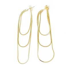Real 18K Gold Plated Brass Snake Chains Tassel Dangle Stud Earrings for Women, Cadmium Free & Nickel Free & Lead Free, Real 18K Gold Plated, 84mm, Pin: 0.8mm