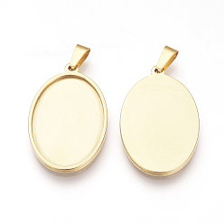Golden 201 Stainless Steel Pendant Cabochon Settings, Oval, Golden, Tray: 39.5x30mm, 45x32.5x2mm, Hole: 8x4mm