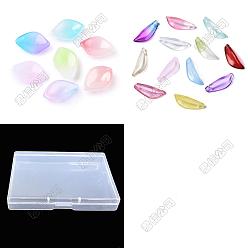 Mixed Color 120Pcs 2 Styles Gradient Color Glass Pendants, Leaf, Mixed Color, 21.5~25x8~9.5x3~5mm, Hole: 1.2~1.4mm, 60pcs/style