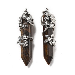 Тигровый глаз Натуральный тигровый глаз большие остроконечные подвески, латунная фурнитура с платиновым покрытием, неокрашенными, пули, 55~60x16 мм, отверстие : 5x8.5 мм