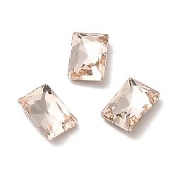 Light Peach Glass Rhinestone Cabochons, Point Back & Back Plated, Faceted, Rectangle, Light Peach, 6x4x2mm