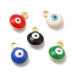Mixed Color 304 Stainless Steel Evil Eye Enamel Charms, Flat Round Charm, Golden, Mixed Color, 7.5x6x3mm, Hole: 1mm