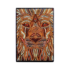 Lion DIY Diamond Painting Notebook Kits, including PU Leather Book, Resin Rhinestones, Diamond Sticky Pen, Tray Plate and Glue Clay, Lion, Notebook: 210x150mm, 50 pages/book
