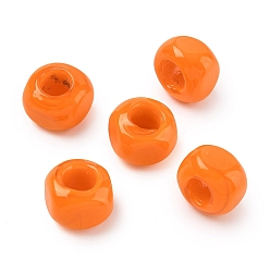 Темно-Оранжевый Бусины лэмпворк европейского стиля , бусины с большим отверстием, кубические, темно-оранжевый, 11.5x11.5x8.5 мм, отверстие : 5 мм