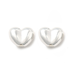 Silver Alloy Bead, Long-Lasting Plated, Cadmium Free & Nickel Free & Lead Free, Heart, Silver, 10x8x5mm, Hole: 1.2mm