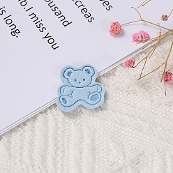 Light Sky Blue Bear Cloth Labels, Handmade Embossed Tag, for DIY Jeans, Bags, Shoes, Hat Accessories, Light Sky Blue, 18x19mm