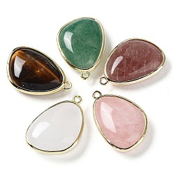 Mixed Stone Natural Mixed Stone Pendants, with Golden Plated Brass Edge Loops, Faceted, Triangle, 27x18x7.5mm, Hole: 1.6mm