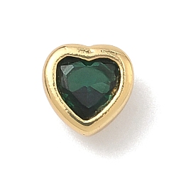 Зеленый Кабошоны из кубического циркония в форме сердца из латуни с микропаве, стойки покрытие, долговечный, без свинца и без кадмия, реальный 18 k позолоченный, зелёные, 5x5.5x3 мм