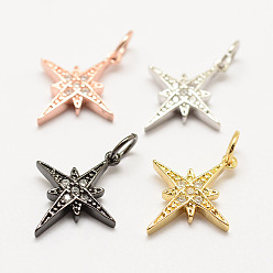 Mixed Color Brass Micro Pave Grade AAA Cubic Zirconia Pendants, Long-Lasting Plated, Star, Cadmium Free & Nickel Free & Lead Free, Mixed Color, 16x14x2mm, Hole: 3mm