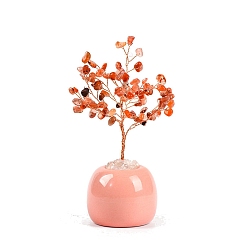 Red Agate Natural Red Agate Chips Fortune Tree Display Decorations, with Copper Wire, Feng Shui Energy Stone Gift for Home Office Desktop, 57x150mm