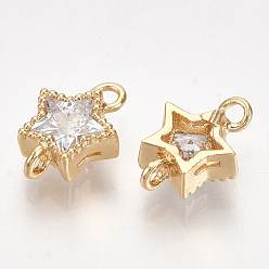 Real 18K Gold Plated Brass Cubic Zirconia Links, Star, Clear, Nickel Free, Real 18K Gold Plated, 10x7x4mm, Hole: 1.2mm
