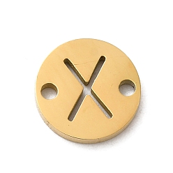Letter X Ion Plating(IP) 304 Stainless Steel Connector Charms, Flat Round with Letter, Golden, Letter X, 9x1~1.5mm, Hole: 1~1.4mm