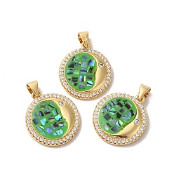 Зеленый лайм Стойка металлическая латунная микропрофилированная кубическая циркония подвески, с эмалью и ракушкой, долговечный, без свинца и без кадмия, реальный 18 k позолоченный, луна, зеленый лайм, 21x18x3 мм, отверстие : 5x4 мм