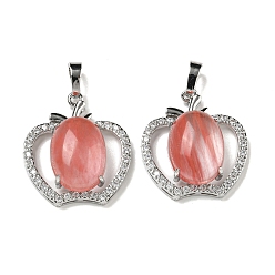 Вишневый Кварц Кварцевое стекло вишневого цвета с подвесками из прозрачного циркония, подвески в виде яблока со стойкой, фурнитура из латуни, платина, без кадмия и без свинца, 28.5x25.5x9~10 мм, отверстие : 7x5 мм