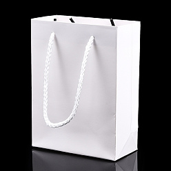 White Rectangle Cardboard Paper Bags, Gift Bags, Shopping Bags, with Nylon Cord Handles, White, 12x5.7x16cm