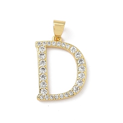 Letter D Латунные микро проложить кубического циркония подвески, без свинца и без кадмия, долговечный, реальный 18 k позолоченный, стойки покрытие, Буква D, 19.5x15x2 мм, отверстие : 4.5x3 мм