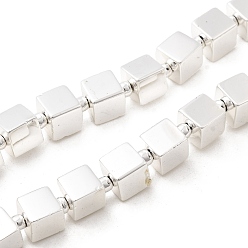 с Покрытием Серебра Стеклянные бусины с гальваническим покрытием , кубические, со серебряным покрытием, 6.5x6.5x6.5 мм, отверстие : 1 мм, около 47 шт / нитка, 16.14'' (41 см)