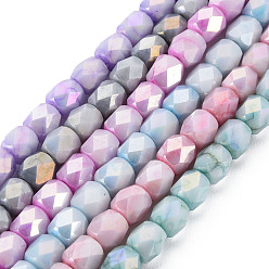 Mixed Color Opaque Glass Beads Strands, Imitation Stones, AB Color Plated, Faceted, Faceted, Column, Mixed Color, 5.5x5.5mm, Hole: 1mm, about 69~70pcs/strand, 15.75~15.98 inch(40~40.6cm)