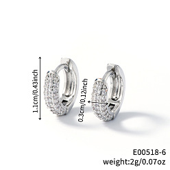 Серебро Элегантные серьги-кольца из латуни со стразами, серебряные, 11x3 мм