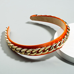 Orange-red Fashionable Metal Chain Decorated Fabric Headband - Simple, Personalized, Headband, Head Clip.
