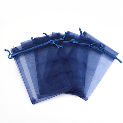 Bleu Nuit Sacs-cadeaux en organza avec cordon de serrage, pochettes à bijoux, fête de mariage sacs-cadeaux de faveur de noël, bleu minuit, 16x11 cm