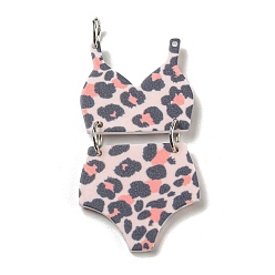 Misty Rose Printed Acrylic Pendants, with Iron Jump Ring, Leopard Print Swimsuit, Misty Rose, 46x23x2mm, Hole: 5.5mm