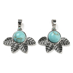 Синтетическая Бирюза Синтетические бирюзовые подвески, стойки покрытие латунь лист прелести, платина, без кадмия и без свинца, 22x27x7 мм, отверстие : 8x5 мм