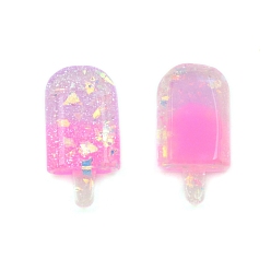 Violett Transparente Harzcabochons, mit Glitzerpulver, Eis, Violett, 33x16x7.5 mm