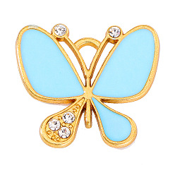 Sky Blue Alloy Enamel Pendants, with Rhinestone, Butterfly Charm, Golden, Sky Blue, 21x19mm