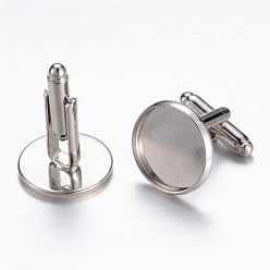 Platinum Brass Cufflinks, Cuff Button, with Tray, Platinum, 18x18mm, Tray: 16mm